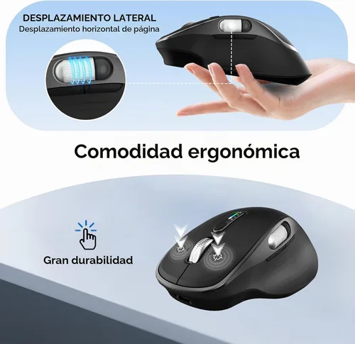 Vista 2 de Ratón inalámbrico recargable Bluetooth con 8 botones programables, negro