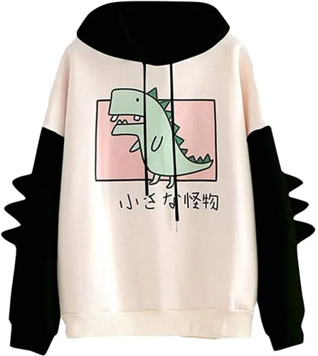 Vista 5 de Fronage Sudadera con capucha para adolescentes y niñas, de manga larga, linda sudadera con capucha, sudaderas con capucha para mujer H Black a