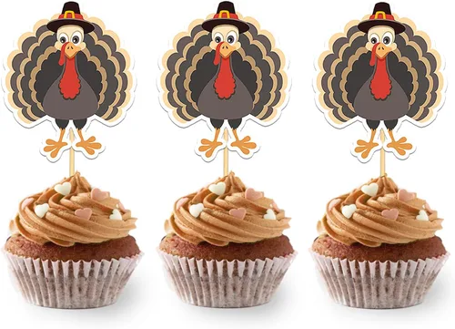Vista 23 de 24 adornos de otoño para cupcakes para decoración del día de Acción de Gracias, lazo con purpurina para pasteles Thankful Blessed Grateful para Bow-a