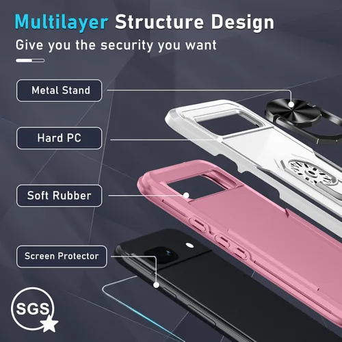 Vista 3 de Janmitta Funda para Google Pixel 8a con Protector de Pantalla + Protector de Lente de Cámara, Resistente a Prueba de Golpes de Servicio Pesado
