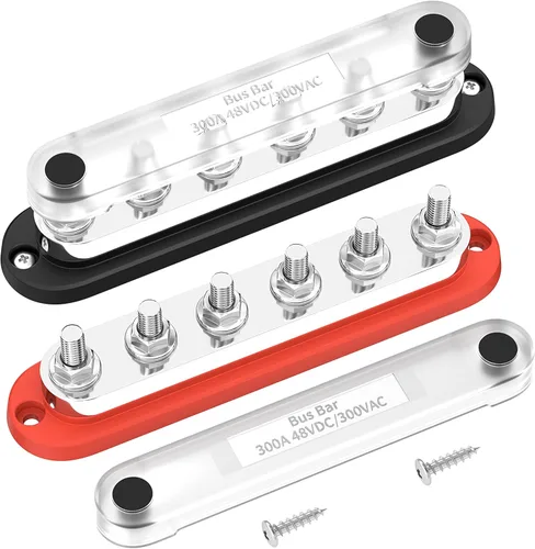 Vista 7 de DAIERTEK Barra colectora de 12 V, 6 x 5/16" (M8) terminales de perno, bloque de distribución de energía de 12 voltios con tapa, barra colectora
