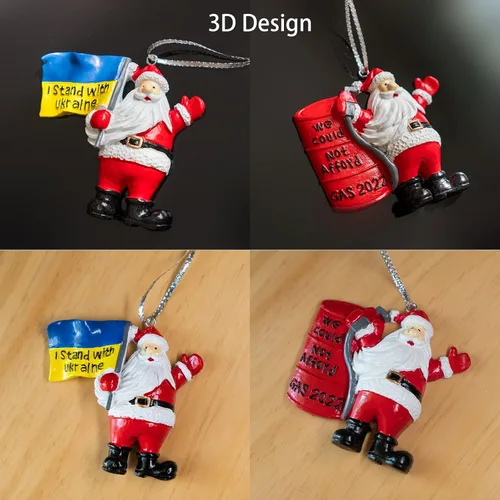 Vista 5 de Juego de 2 adornos 3D para árbol de Navidad – Decoración colgante de árbol de Navidad de Papá Noel – Decoración colgante de Papá Noel – Regalo