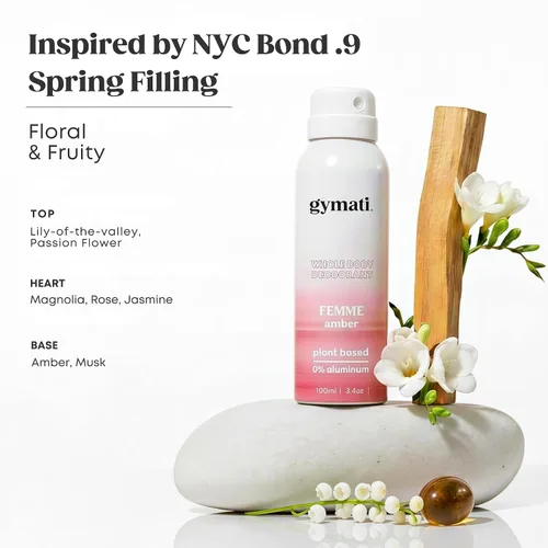 Vista 5 de Gymati Desodorante natural en espray corporal, sin aluminio, mezcla a base de plantas con aloe y zinc, protección contra olores de larga duración