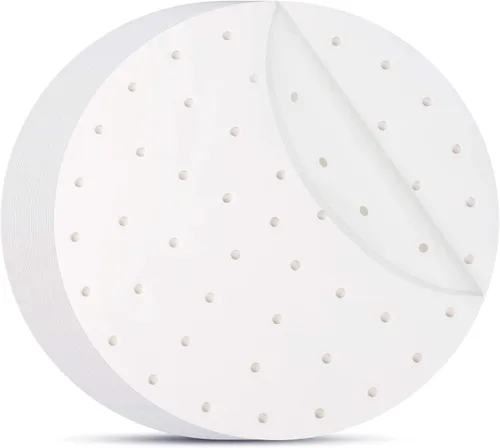 Vista 13 de Beasea Papel pergamino para freidora de aire, 11 pulgadas, 200 piezas redondas sin blanquear sin perforar pergamino de bambú