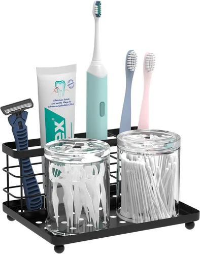 Vista 14 de Luxspire Toothbrush Holders for Bathroom, Stainless Steel, 2 Slots, Black Negro