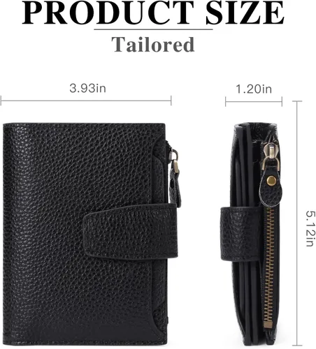 Vista 3 de FALAN MULE - Cartera de cuero auténtico para mujer, pequeña, plegable y compacta, con bloqueo de interferencia de radiofrecuencia (RFID)