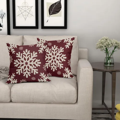 Vista 119 de Fundas de almohada decorativas de Navidad negras 40x40 cm con copos de nieve blancos de Navidad, juego de 2, temática rústica de invierno