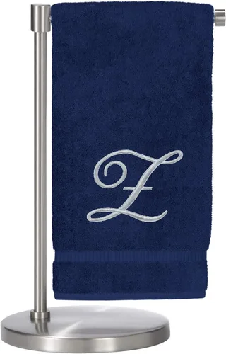 Vista 151 de Script R - Toalla de baño con monograma, regalo personalizado, 27 x 54 pulgadas, juego de 1 toalla bordada con texto dorado, 100% algodón turco Navy