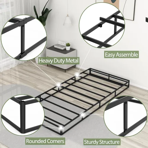Vista 6 de Base de cama de metal resistente de 5 pulgadas con funda de somier de metal resistente y perfil bajo de 5 pulgadas para marco de cama, base