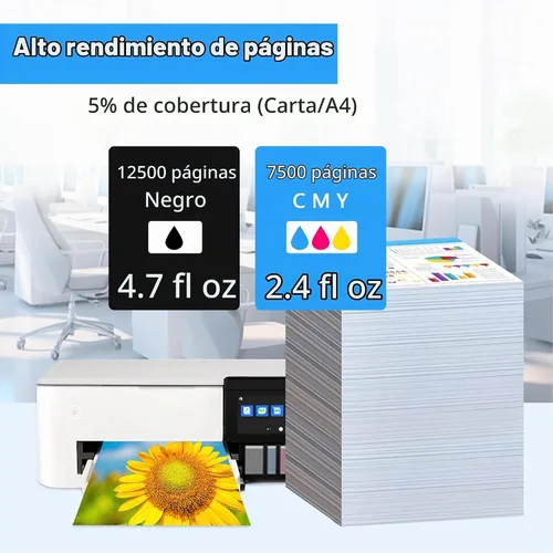Vista 3 de T522 - Botella de tinta de repuesto de alta capacidad (5 botellas) para 522 botellas de recarga de tinta compatible con EcoTank ET-2803 ET-2800