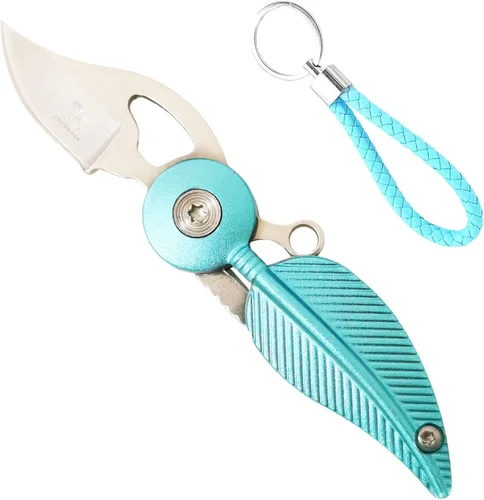 Vista 10 de Mini cuchillo de bolsillo para mujer con cadena, gadget genial, cuchillo Edc, lindo accesorio para llaves (negro)