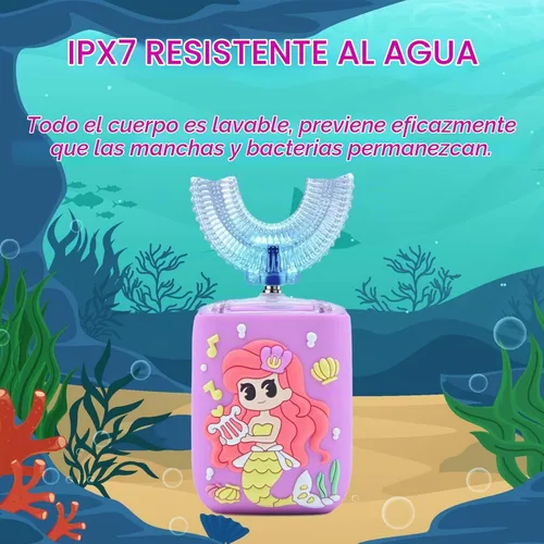Vista 7 de Cepillo de dientes eléctrico en forma de U para niños, sirena, de 2 a 7 años Maglev Motor Sonic - Limpieza de boca completa con 5 cabezales