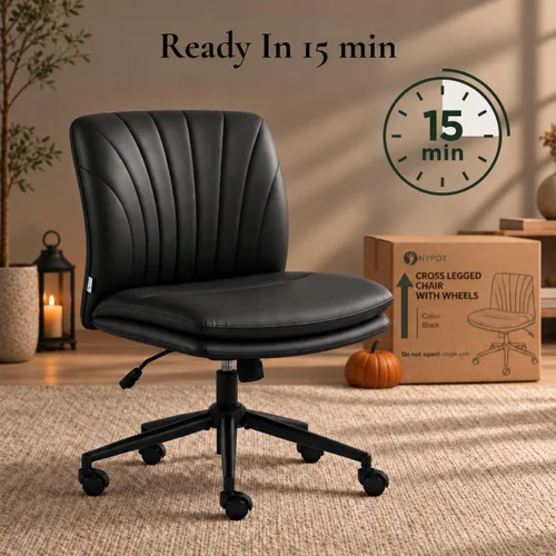 Vista 8 de NYPOT Silla de escritorio sin brazos con ruedas para sentarse entrecruzada, silla sin brazos anchos con patas cruzadas, taburete giratorio ajustable