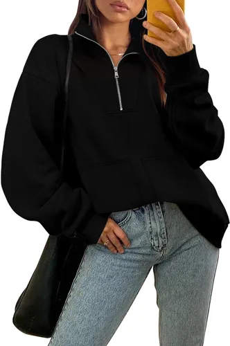 Vista 3 de CHICZONE Womens Quarter Zip Oversized Pullover Long Sleeve Zip Up Sweatshirts Trendy Fall Y2K Clothes with Pockets