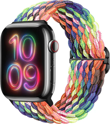 Vista 21 de Qimela - Correa elástica Solo Loop compatible con Apple Watch de 49 mm, 46 mm, 45 mm, 44 mm, 42 mm, 41 mm, 40 mm y 38 mm, correa trenzada Verde