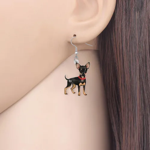 Vista 2 de NEWEI Aretes colgantes de acrílico para perros de Chihuahua Dulce Chihuahua, para mujeres, niños, cachorros, animales, joyería de regalo