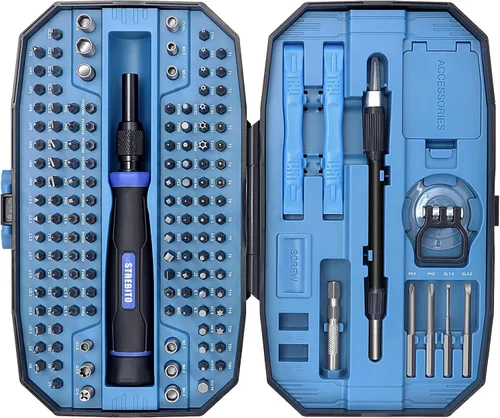 Vista 9 de STREBITO Juego de destornilladores de precisión 153 en 1 pequeño juego de destornilladores magnéticos con funda, kit de herramientas de reparación