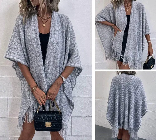 Vista 2 de Poncho de punto para mujer, capa casual para mujer, chal de moda, suéter elegante para mujer