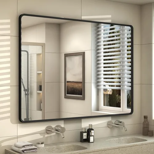 Vista 48 de OKPAL - Espejo de tocador de baño de 20x24 pulgadas con marco de metal cepillado en bronce, espejo de baño con marco de metal cepillado en bronce