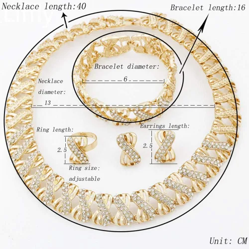 Vista 2 de Liffly Juego de joyas de cristal de moda chapado en oro de 18 quilates, joyería chapada en oro de Dubai