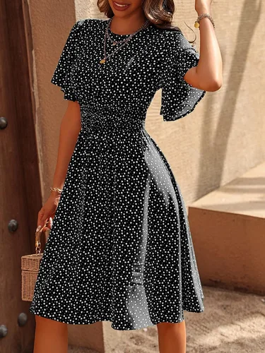 Vista 4 de Floerns Vestido midi acampanado con estampado de corazón de confeti y manga de mariposa