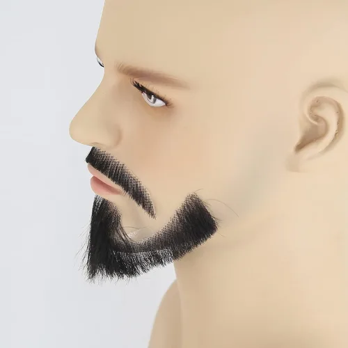 Vista 8 de Extensión de barba facial de cabello humano, bigote negro, disfraz de barba falsa para adultos y hombres, maquillaje realista de encaje, barbas