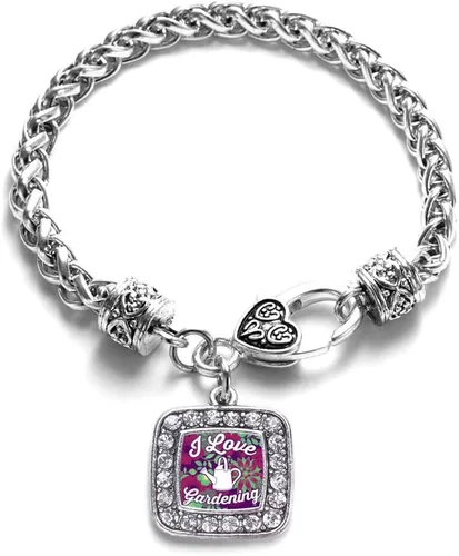 Vista 25 de Pulsera de dijes cuadrados de plata con joyería de circonita cúbica