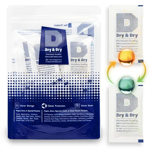 Vista 7 de Dry & Dry - Paquetes de gel de sílice naranja indicador de 1 gramo, deshumidificadores desecantes, paquetes de gel de sílice seguros para alimentos