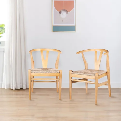 Vista 11 de Boraam Sillas de comedor Wishbone - Juego de 2 - Acabado natural
