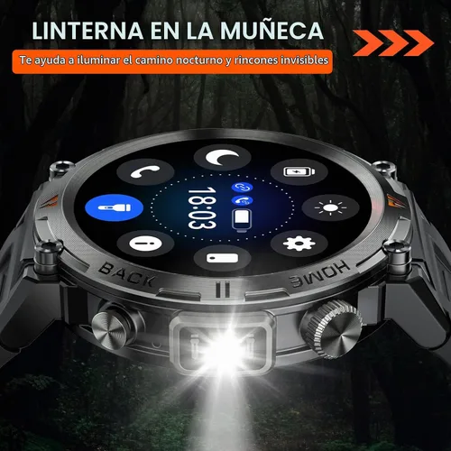 Vista 4 de Reloj inteligente militar para hombres con linterna LED 1.45 "HD 3ATM