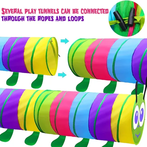 Vista 4 de WER Tienda de campaña de túnel de juego para niños, oruga, túnel emergente para niñas, niños, tubo de juguete para gatear al aire libre e