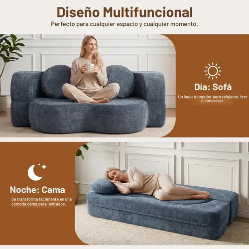 Vista 3 de Shintenchi Sofá cama convertible de 78 pulgadas, sofá cama 2 en 1 sin hueso, sofá biplaza de espuma viscoelástica, cama plegable de invitados con 2