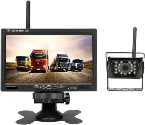 Vista 10 de Cámara de marcha atrás inalámbrica para vehículos, monitor LCD de 7 pulgadas para camiones, autobús, caravana, remolque, excavadora, monitor