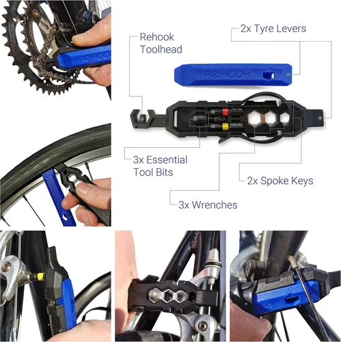 Vista 4 de Rehook PLUS - Multiherramienta ligera para ciclistas. Incluye palancas de neumáticos, llaves de radios, herramienta de cadena, llave, hexagonal