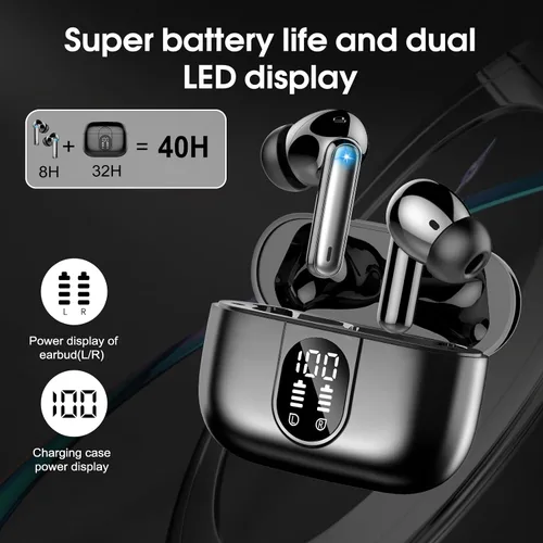 Vista 3 de Csasan Auriculares inalámbricos Bluetooth 5.3, auriculares intraurales de reproducción de 40 horas, mini auriculares Bluetooth con micrófono ENC
