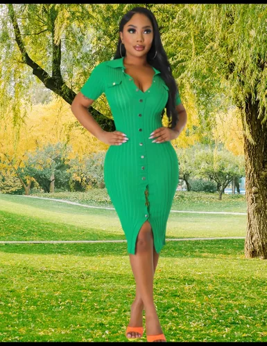 Vista 2 de Vestido de manga corta de punto con cuello en V para mujer, sexy, elegante, cómodo