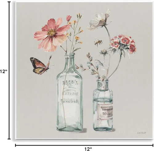 Vista 8 de Stupell Industries Flower Jar Butterfly Bee - Placa de pared con pintura rosa y gris, 12 x 12, multicolor