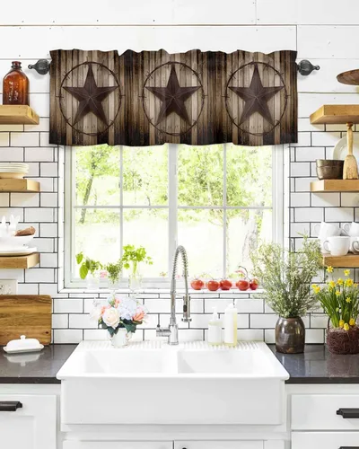 Vista 97 de Cenefa de cortina con lazo rojo de Navidad para ventanas, sala de estar, cocina, baño, granja, bolas de Navidad de acuarela con diseño de bayas