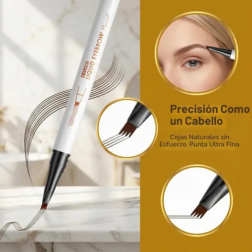 Vista 2 de Lápiz líquido de cejas de 4 garras, efecto microblading de aspecto natural impermeable, herramienta de maquillaje profesional con punta fina, 1 #