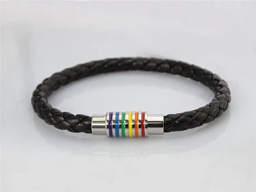 Vista 4 de Brazalete Oakky de piel trenzada, magnética, arcoíris LGBT, orgullo gay y lésbico