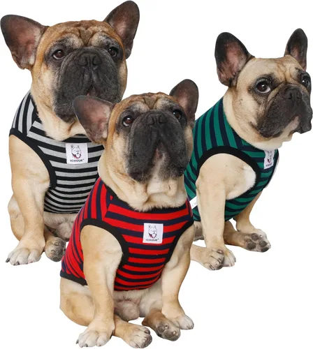 Vista 32 de iChoue - Camisetas de rayas de algodón 100% transpirable para Bulldog francés, chaleco de Halloween para perros medianos, camisetas Frenchie Pug
