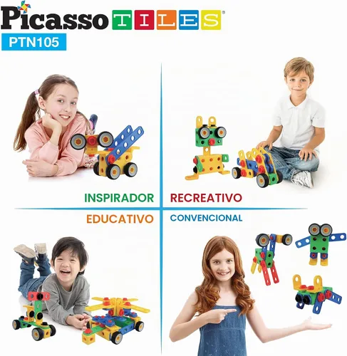 Vista 6 de PicassoTiles STEM - Juguetes de aprendizaje de 105 piezas, juego de bloques de construcción para niños, kit de ingeniería de construcción, bloques