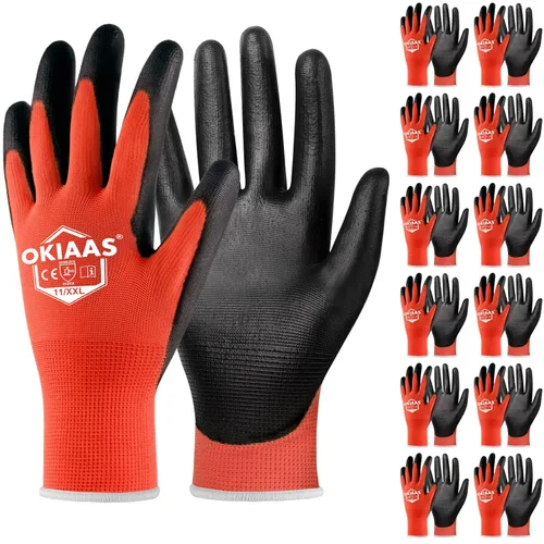 Vista 19 de OKIAAS Guantes de trabajo ultrafinos y ligeros para hombre con agarre, 12 pares, color negro, talla S