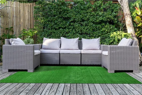 Vista 21 de Garland Rug Alfombra de césped artificial de 5 pies x 8 pies, grande para interiores/exteriores, color negro - Negro exuberante, duradera y de bajo