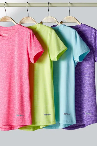 Vista 2 de Paquete de 4 camisetas atléticas para niñas jóvenes, camisetas de manga corta Dry Fit, ropa deportiva para niños y adolescentes