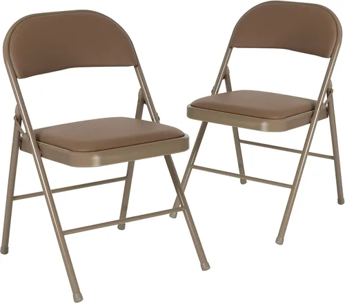 Vista 3 de EMMA + OLIVER Paquete de 2 sillas plegables de vinilo beige con doble refuerzo