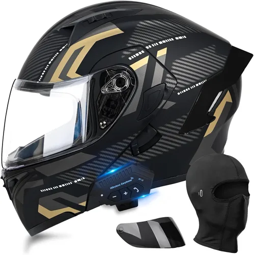 Vista 10 de Casco de motocicleta modular con Bluetooth UWILSEE, Casco integral abatible de cara completa con visera doble aprobado por DOT, con altavoces duales