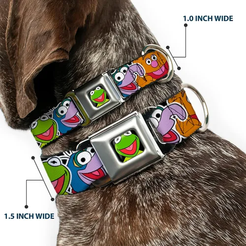 Vista 2 de Collar de perro hebilla de cinturón de seguridad Muppets Caras de cerca negro 9 a 15 pulgadas 1.0 pulgadas de ancho