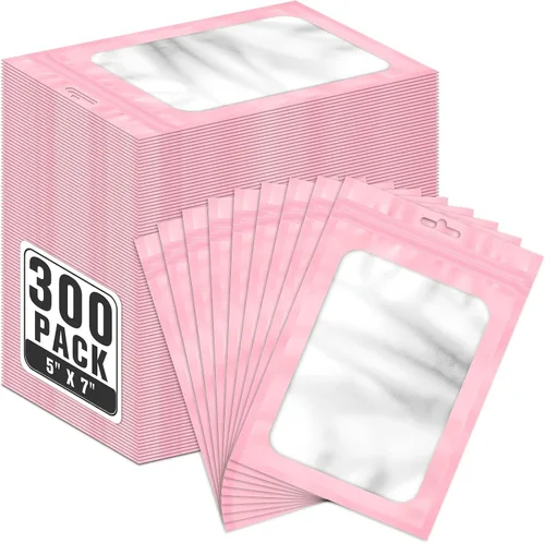 Vista 16 de ANZNKU 300 bolsas para bolígrafos, bolsas de Mylar resellables multicolor de 2.7 x 9 pulgadas, bolsas de embalaje con ventana transparente