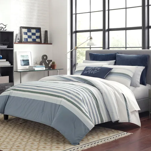 Vista 6 de Nautica - Juego de edredón individual, ropa de cama reversible de algodón con funda a juego, decoración del hogar para todas las estaciones